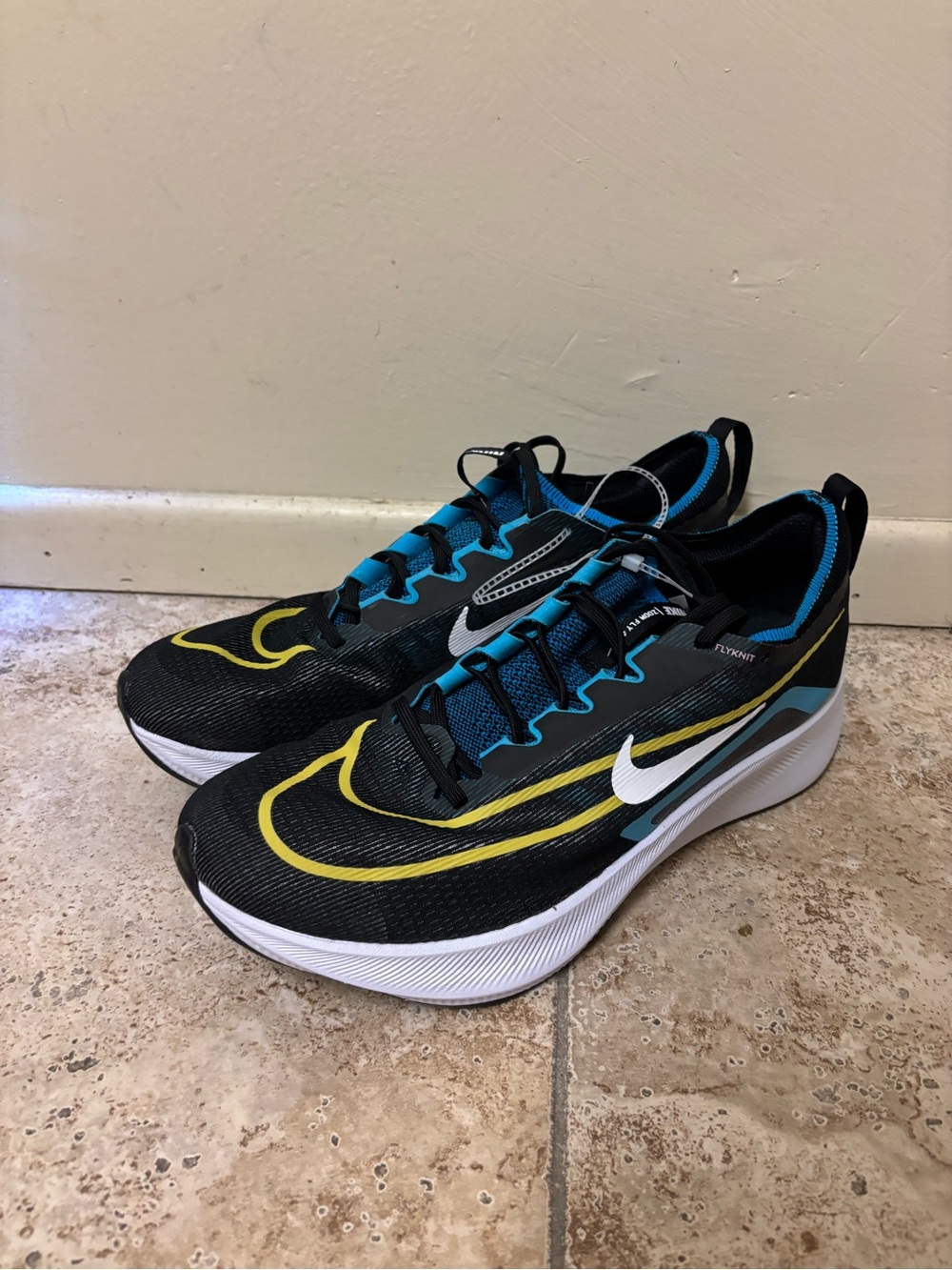 Men Nike Zoom Fly 4 Running Shoes Black Chlorine Blue Comfort CT2392-003 11/12